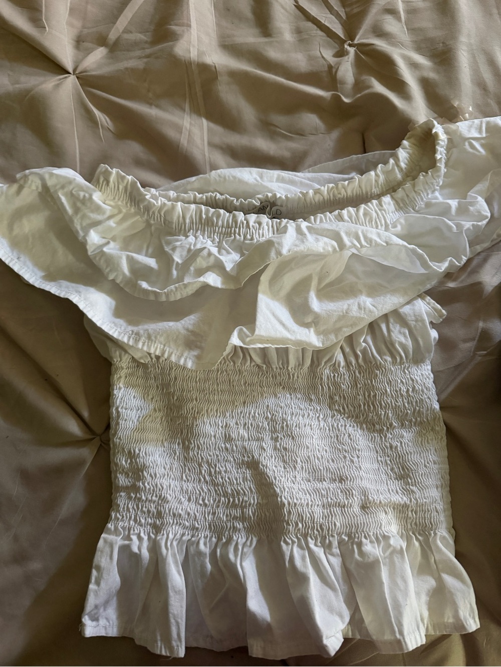 White Smocked Off-Shoulder Ruffle Top